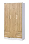 Kledingkast | Draaideurkast | 3-deurs | 120 x 50 x 225 cm | Kleur: eiken / wit | 3 deuren | 4 lades | 11 vakken | 1 kledingstang | Nalut 01