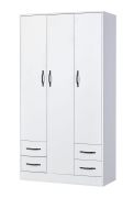 Kledingkast | Draaideurkast | 3 deuren | 120 x 50 x 225 cm | Kleur: wit / zwart | 3 deuren | 4 lades | 11 vakken | 1 kledingstang | Nalut 01