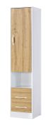 Kast | Kleur: eiken / wit | 50 x 50 x 225 cm | witte metalen handgrepen | 1 deur | 2 lades | 4 schappen | 5 vakken | Nalut 02