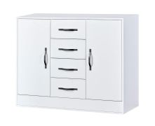 Ladekast / commode in wit/zwart | 120 x 40 x 95 cm | 2 deuren | 4 lades | 4 schappen | 6 vakken | metalen handgrepen | Nalut 03