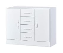 Ladekast / commode in wit | 120 x 40 x 95 cm | 2 deuren | 4 lades | 4 schappen | 6 vakken | metalen handgrepen | Nalut 03
