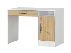 Bureau met lade | 120 x 50 x 81 cm | Kleur: eiken / wit / zwart | 1 deur | 3 vakken | metalen handgrepen | 1 schap | Nalut 04