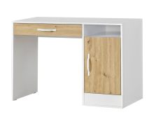 Bureau met lade | 120 x 50 x 81 cm | Kleur: eiken / wit | 1 deur | 3 vakken | witte metalen handgrepen | 1 schap | Nalut 04