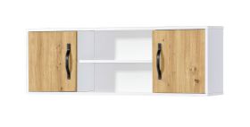 Hangkast met 4 vakken | Metalen handgrepen | 120 x 25 x 40 cm | Kleur: eiken / wit / zwart | 2 deuren | 1 schap | Nalut 06