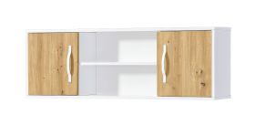 Hangkast met 4 vakken | witte metalen handgrepen | 120 x 25 x 40 cm | Kleur: eiken / wit | 2 deuren | 1 schap | Nalut 06