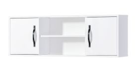 Hangkast met 4 vakken | Metalen handgrepen | 120 x 25 x 40 cm | Kleur: wit / zwart | 2 deuren | 1 schap | Nalut 06