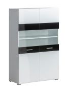 Vitrinekast Femi 02, kleur: wit / zwart - 142 x 90 x 42 cm (h x b x d)
