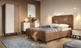 Slaapkamer compleet C Belladere | 4-delig | Notenhout/kasjmier/bruin | Eenpersoonsbed incl. lattenbodem | Matrasmaat 140 x 200 cm | Kledingkast | Ladekast / commode | Nachtkastje