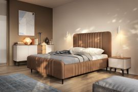 Slaapkamer compleet D Belladere | 3-delig | Notenhout/kasjmier/bruin | Ladekast / commode en nachtkastje | Eenpersoonsbed incl. lattenbodem 140 x 200 cm