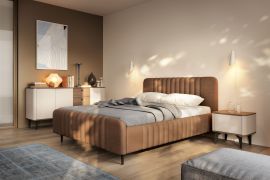 Slaapkamer compleet F Belladere | 3-delig | Notenhout/kasjmier/bruin | Eenpersoonsbed incl. lattenbodem | Matrasmaat 140 x 200 cm | 1 nachtkastje | 1 ladekast