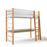 Hoogslaper / functioneel bed met bureau Analena 02, kinderbed in eiken wit / naturel, massief grenen, ligoppervlak: 80 x 190 cm, inclusief lattenbodem