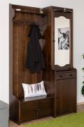 Garderobe / kapstok met spiegel in landhuisstijl massief grenen hout kleur walnoten 28A, 200 x 125 x 41 cm, met twee laden, vijf haken en een hoedenplank