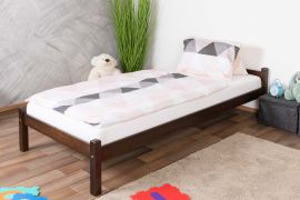 Eenvoudig design tienerbed / kinderbed van massief grenen hout, inclusief lattenbodem, ligvlak 90 x 200 cm, in kleur walnoten, zeer stabiel, eenvoudige montage