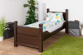 Modern eenpersoonsbed van massief grenen hout 101, in kleur walnoten, incl. lattenbodem, ligvlak 80 x 200 cm, klein logeerbed, zeer stabiel en duurzaam