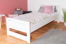 Kinderbed van massief hout, robuust jeugdbed massief beukenhout 115, wit, incl. lattenbodem, ligvlak 80 x 200 cm