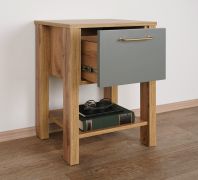 Nachtkastje voor de slaapkamer Braianik 30, kleur: eiken Wotar / groen, 1 lade, 1 opbergvak voor boeken en tijdschriften, ABS, 59 x 42 x 37 cm