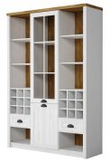 Vitrine kast Segnas 18, kleur: wit grenen / bruin eiken - 198 x 140 x 43 cm (H x B x D)