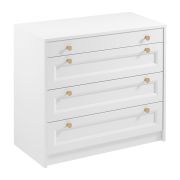 Ladekast Ersigen 02, wit, 76 x 90 x 40 cm, ABS-randbescherming, elegante metalen handgrepen in goud, 4 brede lades, zeer veel ruimte, duurzaam