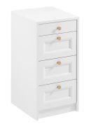 Witte ladekast Ersigen 03 met gouden metalen handgrepen, 76 x 40 x 40 cm, 4 ruime lades, ABS-randbescherming, hoogwaardige afwerking