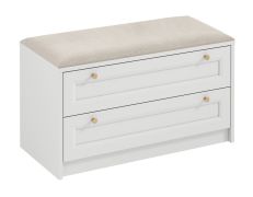 Zitbank met opbergruimte Ersigen 05, wit, 52 x 90 x 40 cm, 2 brede lades, ABS-randbescherming, gouden handgrepen, comfortabele bekleding van fluweel