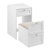 Witte make-up tafel Ersigen 10 met bankje en veel opbergruimte, 80 x 50 x 50 cm, gouden handgrepen, ABS-randafwerking, met opbergrek en spiegel, 2 lades met lade-inzetstukken