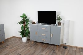 Ladekast Hohgant 01, kleur: wit / grijs hoogglans - 92 x 140 x 42 cm (H x B x D)