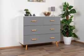 Ladekast Hohgant 02, kleur: wit / grijs hoogglans - 92 x 120 x 42 cm (H x B x D)