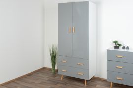 Kast Hohgant 07, kleur: wit / grijs hoogglans - 209 x 90 x 56 cm (H x B x D)