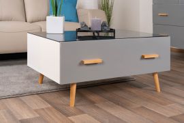 Salontafel Hohgant 08, kleur: wit / grijs hoogglans - 90 x 62 x 47 cm (B x D x H)