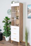 Vitrine kast Hohgant 09, kleur: eiken / wit - 209 x 50 x 42 cm (H x B x D)