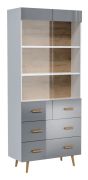 Vitrine kast Hohgant 11, kleur: wit / grijs hoogglans - 209 x 90 x 42 cm (H x B x D)