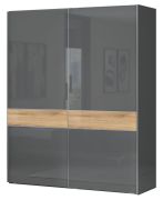 Schuifdeurkast / kledingkast Vaitele 06, kleur: antraciet hoogglans / walnoten - 224 x 182 x 61 cm (h x b x d)