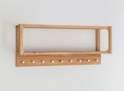 Kapstok / 9 haken / massief hout / geolied eikenhout / met schap / kleur: eikenhout / 83 x 22 x 36 cm / Seille 21