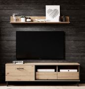 TV-onderkast met hangkast Medenine 03, kleur: eiken / zwart - afmetingen: 49/17 x 165 x 40 cm (H x B x D)