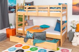 Stapelbed 90 x 200 cm voor kinderen "Easy Premium Line" K17/n incl. 2 laden en 2 afdekpanelen, massief beukenhout transparant gelakt, deelbaar