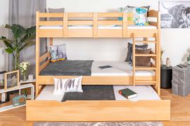 Stapelbed 90 x 200 cm voor volwassenen "Easy Premium Line" K17/n incl. onderschuifbed /extra ligplaats en 2 afdekplaten, massief beuken transparant gelakt, deelbaar