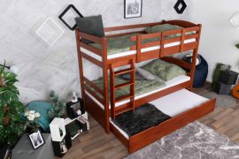 Stapelbed 90 x 200 cm "Easy Premium Line" K17/n incl. onderschuifbed /extra ligplaats en 2 afdekplaten, massief beuken kersen gelakt, deelbaar
