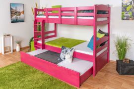 Stapelbed 90 x 200 cm "Easy Premium Line" K17/n incl. onderschuifbed /extra ligplaats en 2 afdekplaten, massief beuken roze gelakt, deelbaar