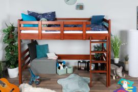 Hoogslaper / hoogbed 90 x 200 cm voor kinderen, "Easy Premium Line" K22/n, massief beukenhout kersenhout, deelbaar