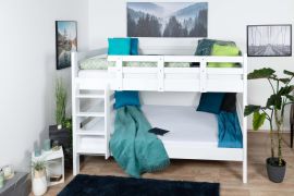 Stapelbed 140 x 190 cm voor volwassenen "Easy Premium Line" K24/n, hoofd- en voeteneind recht, massief beukenhout wit gelakt, deelbaar