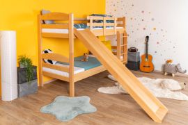 Stapelbed / kinderbed met glijbaan, 80 x 190 cm, massief beukenhout blanke lakafwerking, kan worden verdeeld in twee eenpersoonsbedden, "Easy Premium Line" K25/n