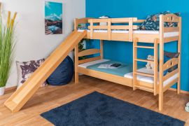 Stapelbed / kinderbed met glijbaan 80 x 190 cm, massief beukenhout blanke lakafwerking, kan worden verdeeld in twee eenpersoonsbedden, "Easy Premium Line" K26/n