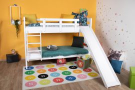 Stapelbed wit / kinderbed met glijbaan, 80 x 190 cm, massief beukenhout, wit gelakt, deelbaar in twee eenpersoonsbedden, "Easy Premium Line" K26/n