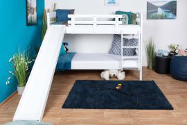 Wit stapelbed met glijbaan 90 x 200 cm, massief beukenhout wit gelakt, deelbaar in twee eenpersoonsbedden, "Easy Premium Line" K26/n