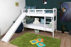 Wit stapelbed met glijbaan 90 x 200 cm, massief beukenhout wit gelakt, deelbaar in twee eenpersoonsbedden, "Easy Premium Line" K27/n
