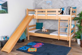 Stapelbed met glijbaan 90 x 190 cm, massief beukenhout, afwerking transparant gelakt, om te bouwen tot twee eenpersoonsbedden, "Easy Premium Line" K28/n