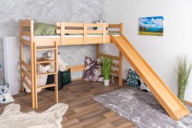 Hoogslaper met glijbaan 90 x 190 cm, massief beuken blank gelakt gelakt, ombouwbaar, "Easy Premium Line" K30/n
