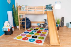 Hoogslaper met glijbaan 90 x 200 cm, massief beuken blank gelakt gelakt, ombouwbaar, "Easy Premium Line" K30/n