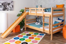 Groot stapelbed met glijbaan 120 x 190 cm, massief beukenhout, afwerking transparant gelakt, om te bouwen tot twee eenpersoonsbedden, "Easy Premium Line" K32/n