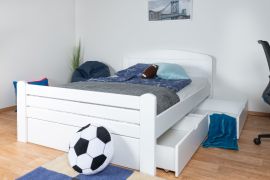 Jeugdbed  met opbergruimte "Easy Premium Line" K7 incl. 2 laden en 1 afdekplaat, 140 x 200 cm massief beukenhout, wit gelakt